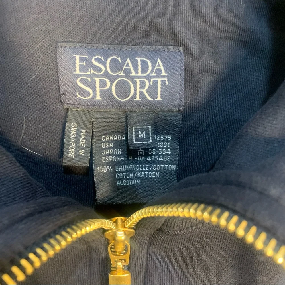 Escada Sport Front Zipper Logo Embroidered Sweatshirt Jacket Drawstring - Picture 2 of 11